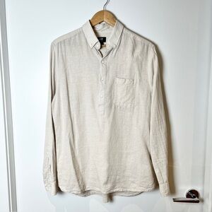 H&M Linen Blend Shirt  Preppy Academia Staple  Light Beige  Men’s Medium